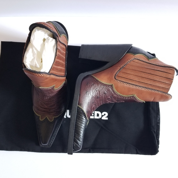 Dsquared2 Embroidered Pointed Toe Western Leather Boots Size 38 Brown Bl… - Picture 2 of 11